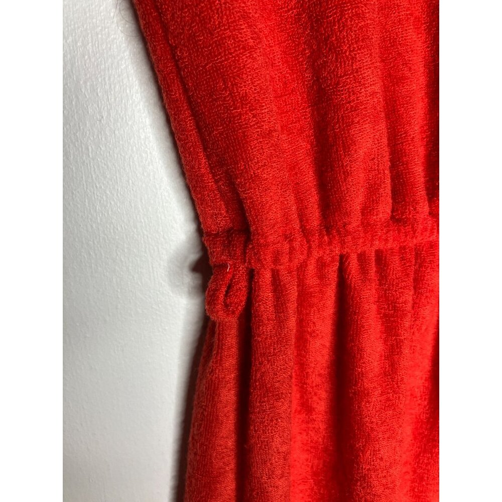 Vintage 70s Red Terry Cloth Dress Rainbow Trim Pocket Elastic Waist Womens XS - Picture 6 of 10
